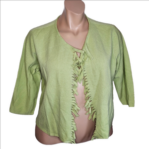 Chicos Flora Fringe Cardigan Market Green, Women's Size 4 ✨️NWT✨️